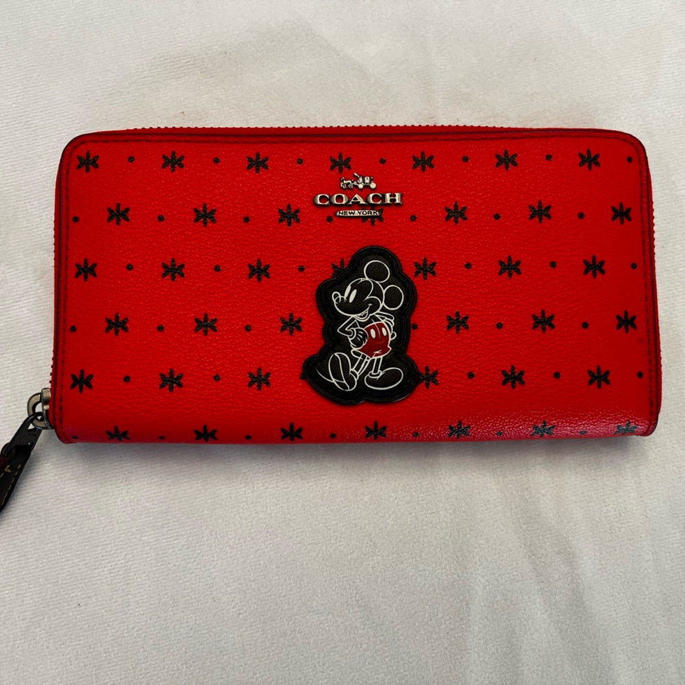 Coach Red and Black Wallet with Mickey Mouse Design